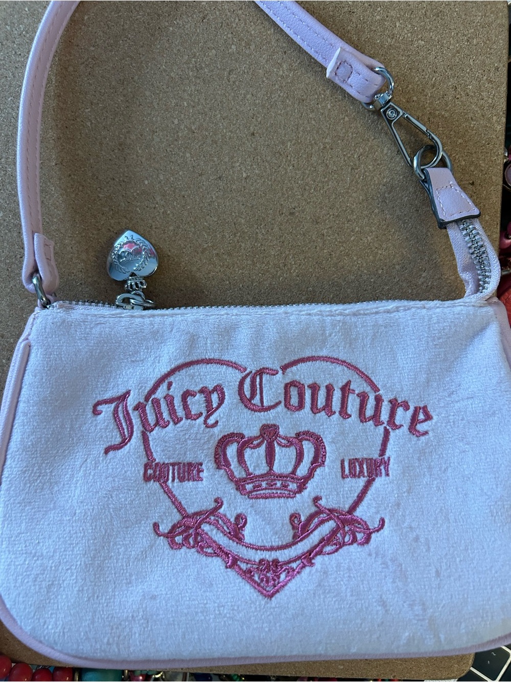 Juicy Couture Light Pink Velvet Embroidered Logo Wristlet
